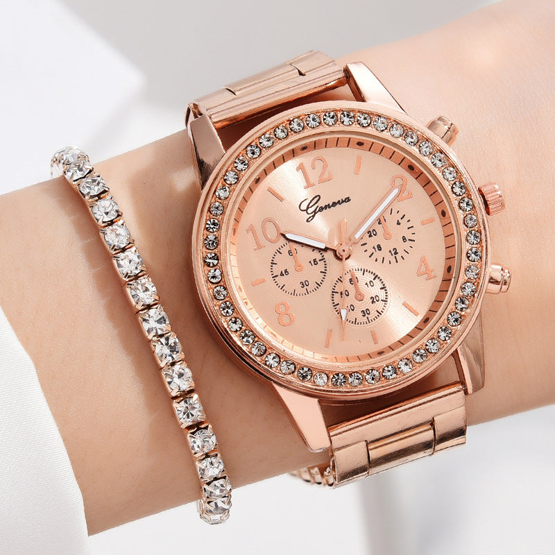 Three-eye Quartz Diamond-embedded Watch or SET