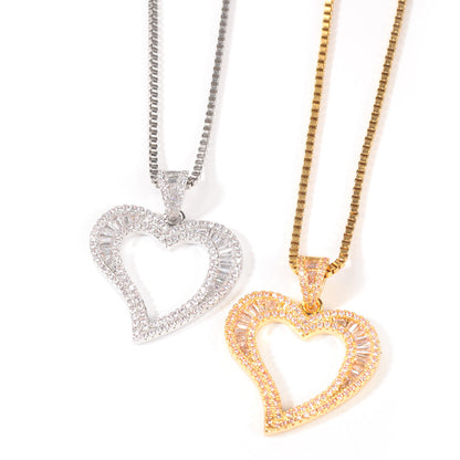 Square Zirconium Small Heart Pendant Necklace