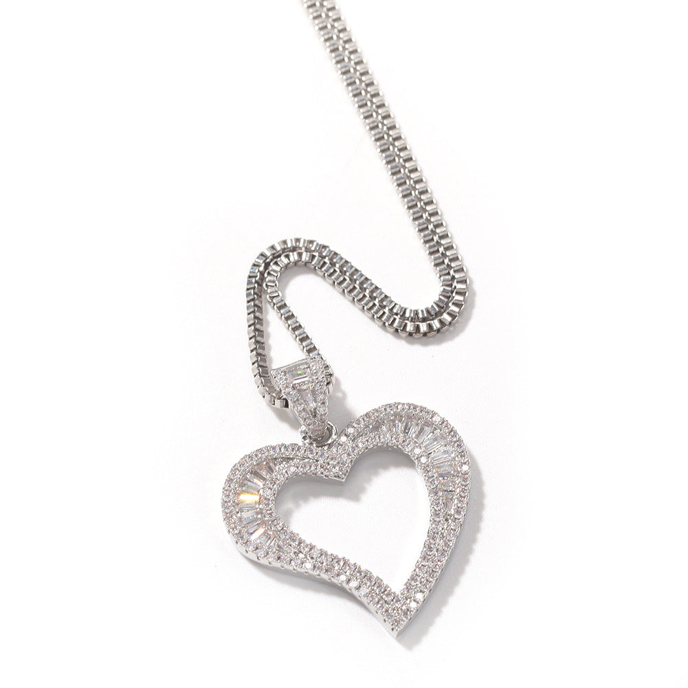 Square Zirconium Small Heart Pendant Necklace