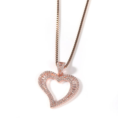 Square Zirconium Small Heart Pendant Necklace