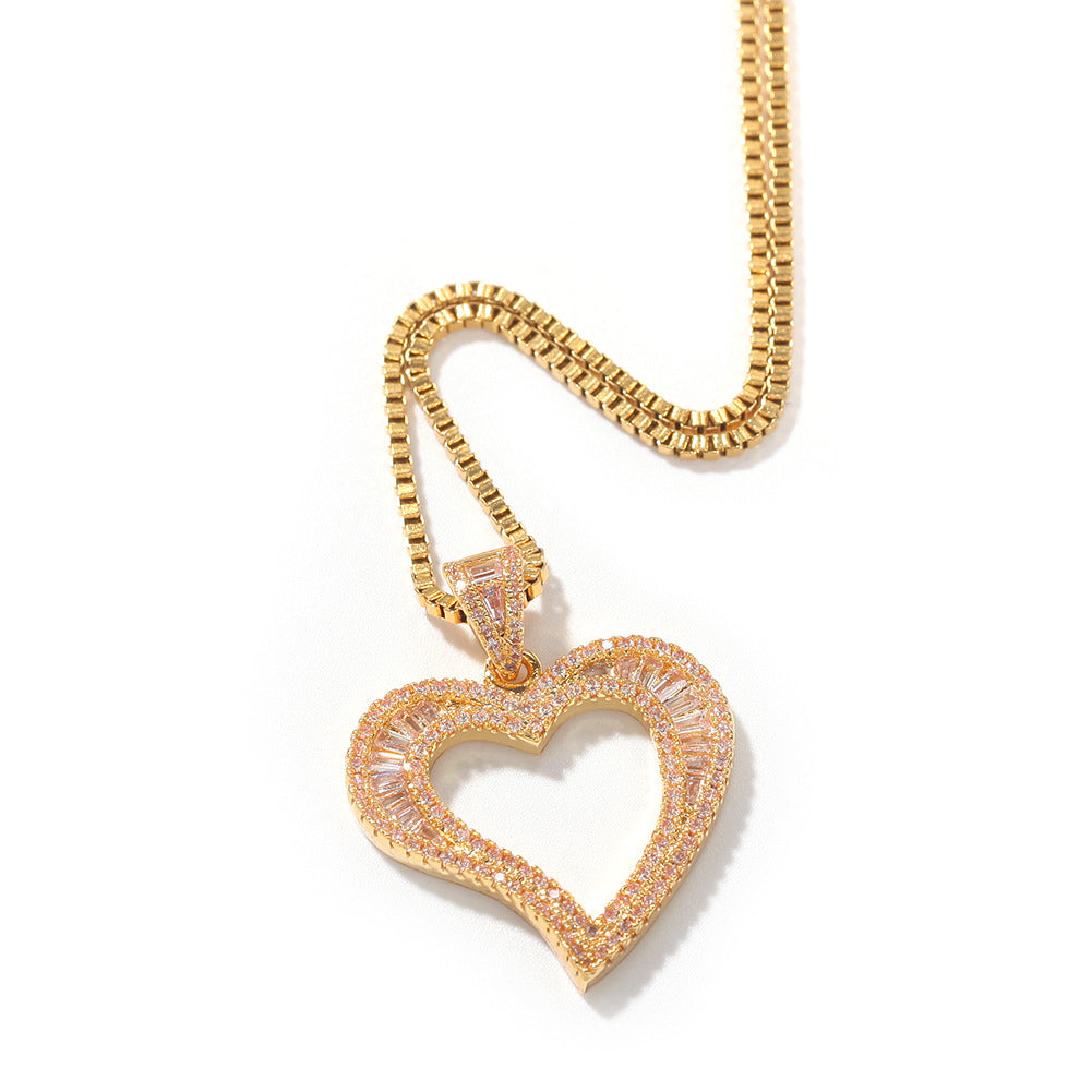 Square Zirconium Small Heart Pendant Necklace