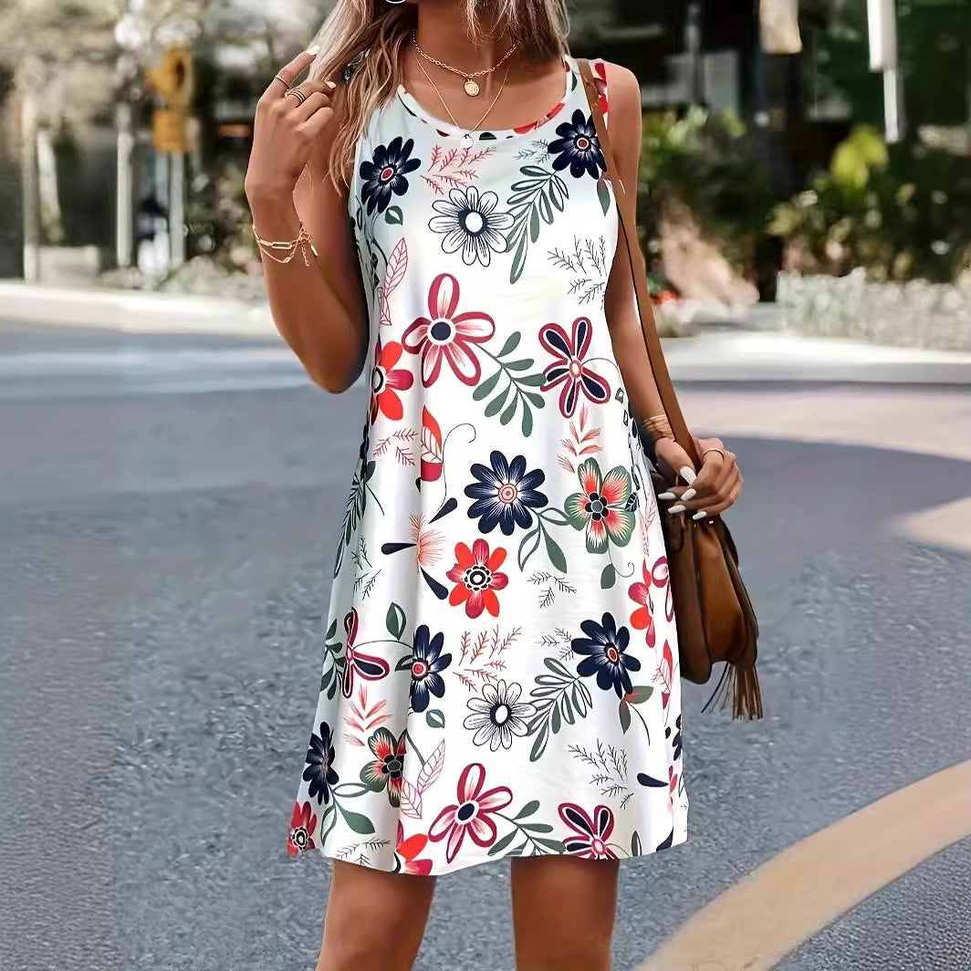 Round Neck Floral Print Dress