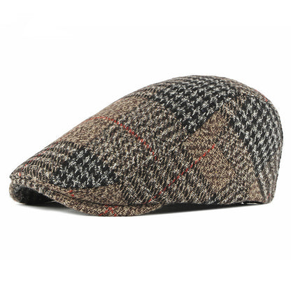 Winter Woolen Men's Beret Korean Style Plaid Peaked Cap