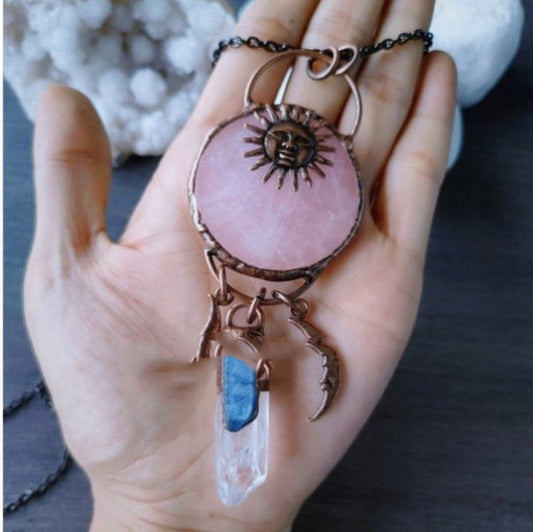 Natural Rose Quartz Moon Necklace