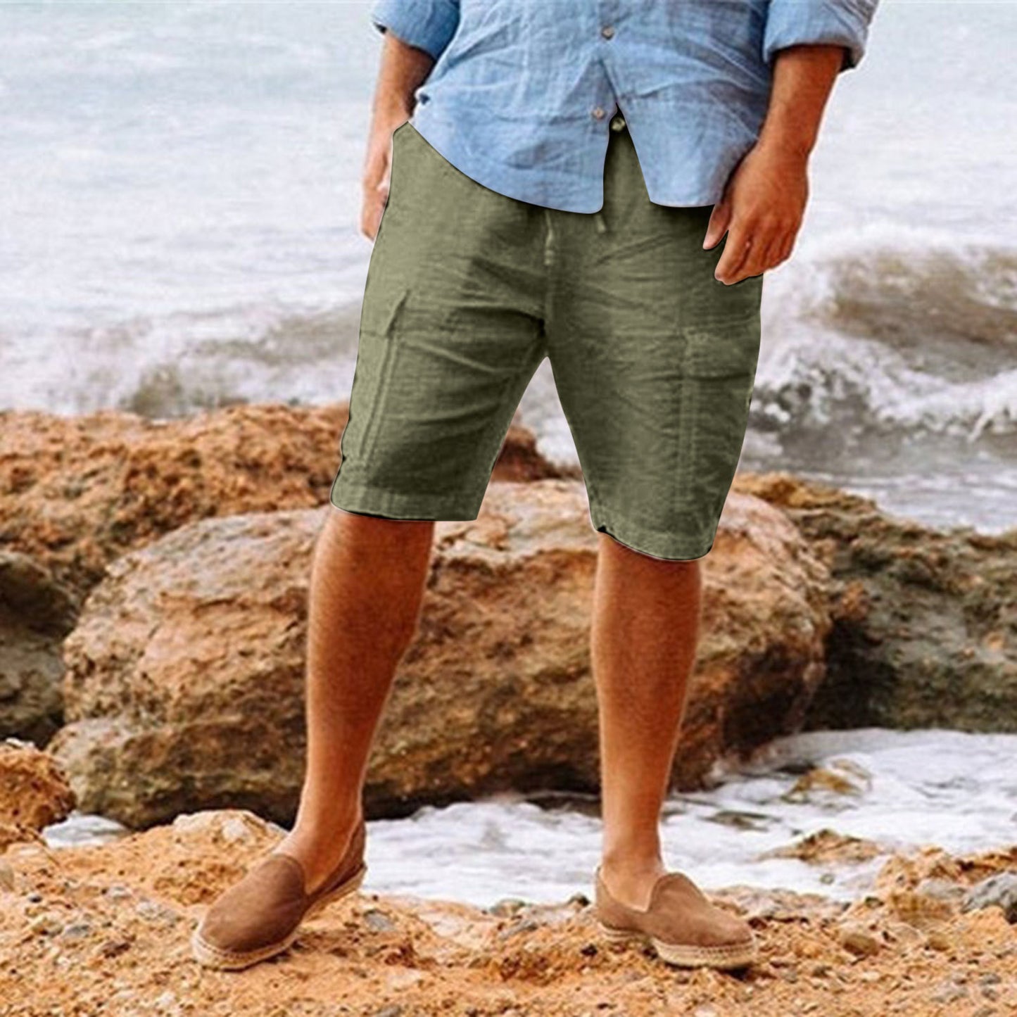 Casual Cotton Linen Multi-pocket Shorts