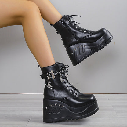 Dark Gothic Rivet Wedge Short Boots