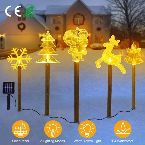 5Pcs Mixed Christmas Decoration Light Solar Stake Light