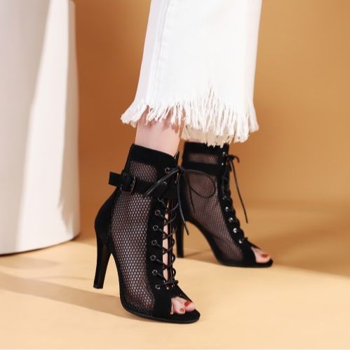 Stylish Peep Toe Hollow Mesh Cross Lace-up High Heels