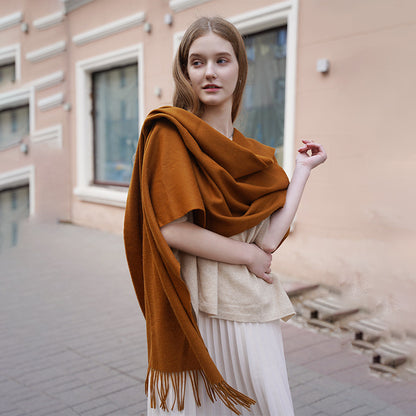 Solid Color Wool Long Tassel Scarf