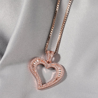 Square Zirconium Small Heart Pendant Necklace