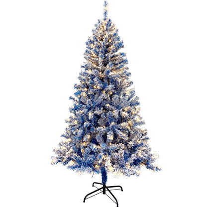 6 Foot Blue Artificial Fir Tree With Pre-installed Lights And Snow