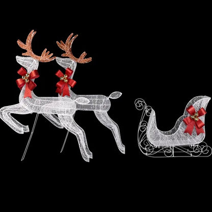 3-Piece Lighted Set Of 2 Reindeer & Sleigh, Weather Proof Christmas Outdoor Decorations