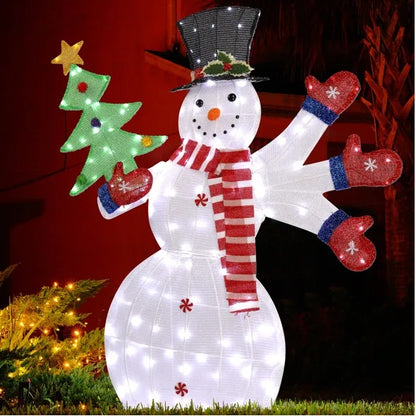 Lighted Snowman Pre-lit 2D Snowman Waving Hands With 170 LED Warm White Lights And Stakes