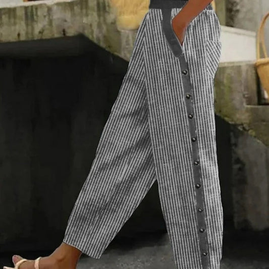 Digital Print Linen Casual Trousers