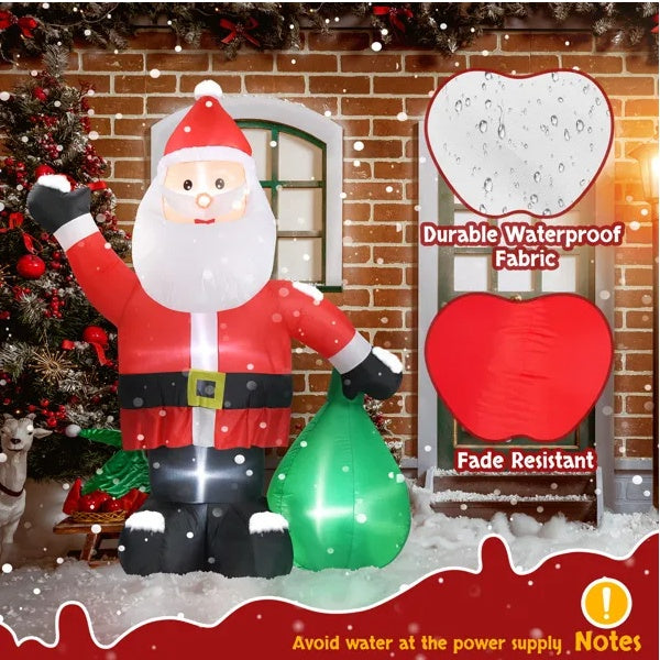 6 FT Lighted Inflatable Santa Claus With Large Gift Bag