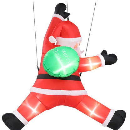 4.9 FT Inflatable Hanging Santa Claus With Gift Bag With Built-in LED